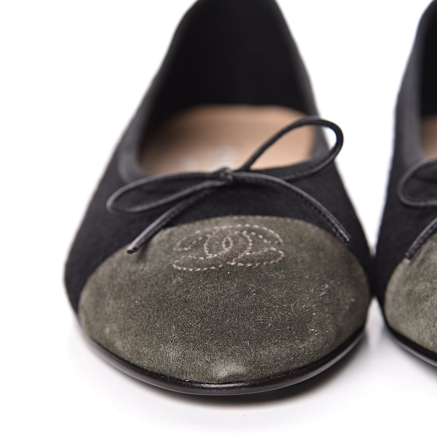 Fabric Suede Cap Toe CC Ballerina Flats 41 Black Dark Khaki