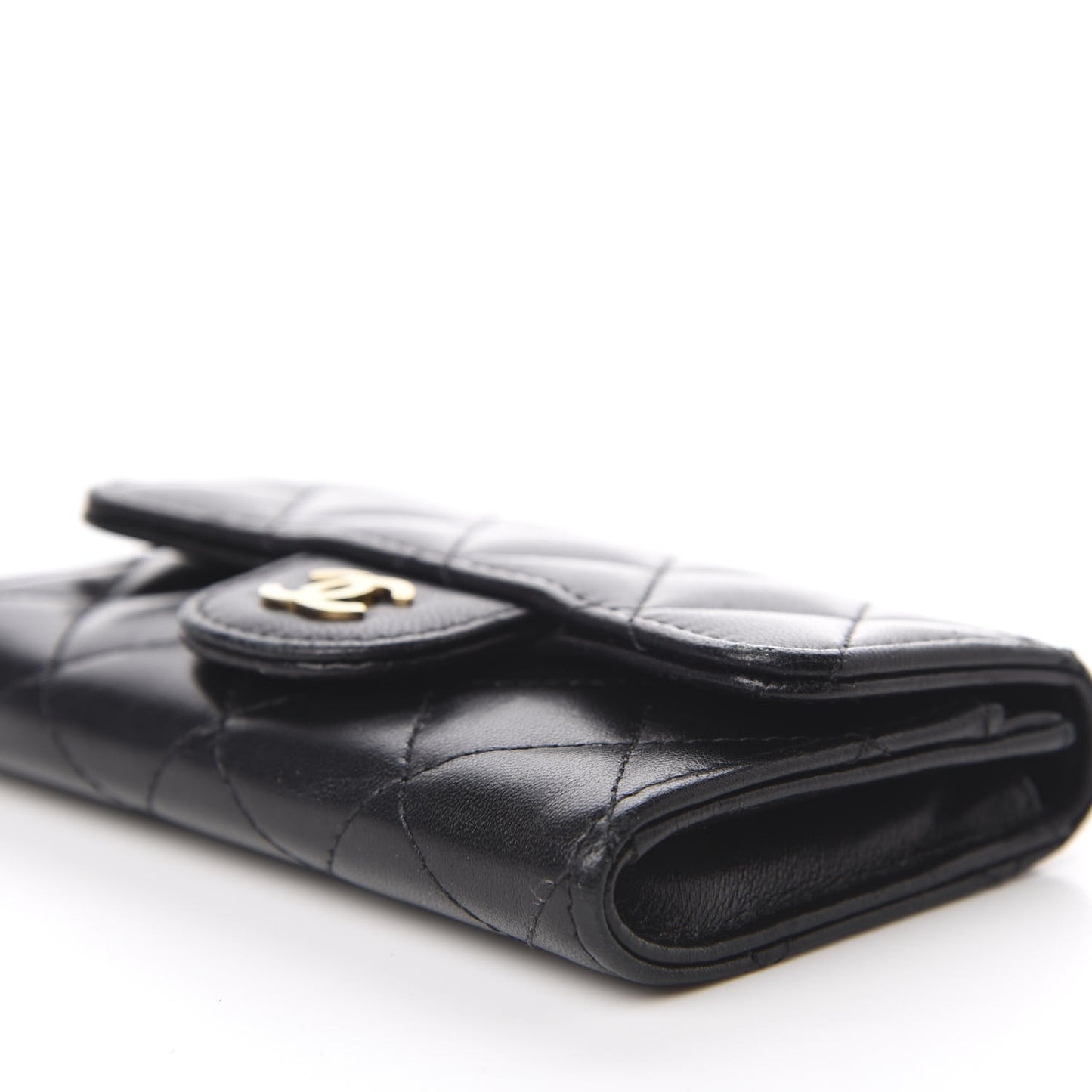 Lambskin Quilted Flap Card Holder Black