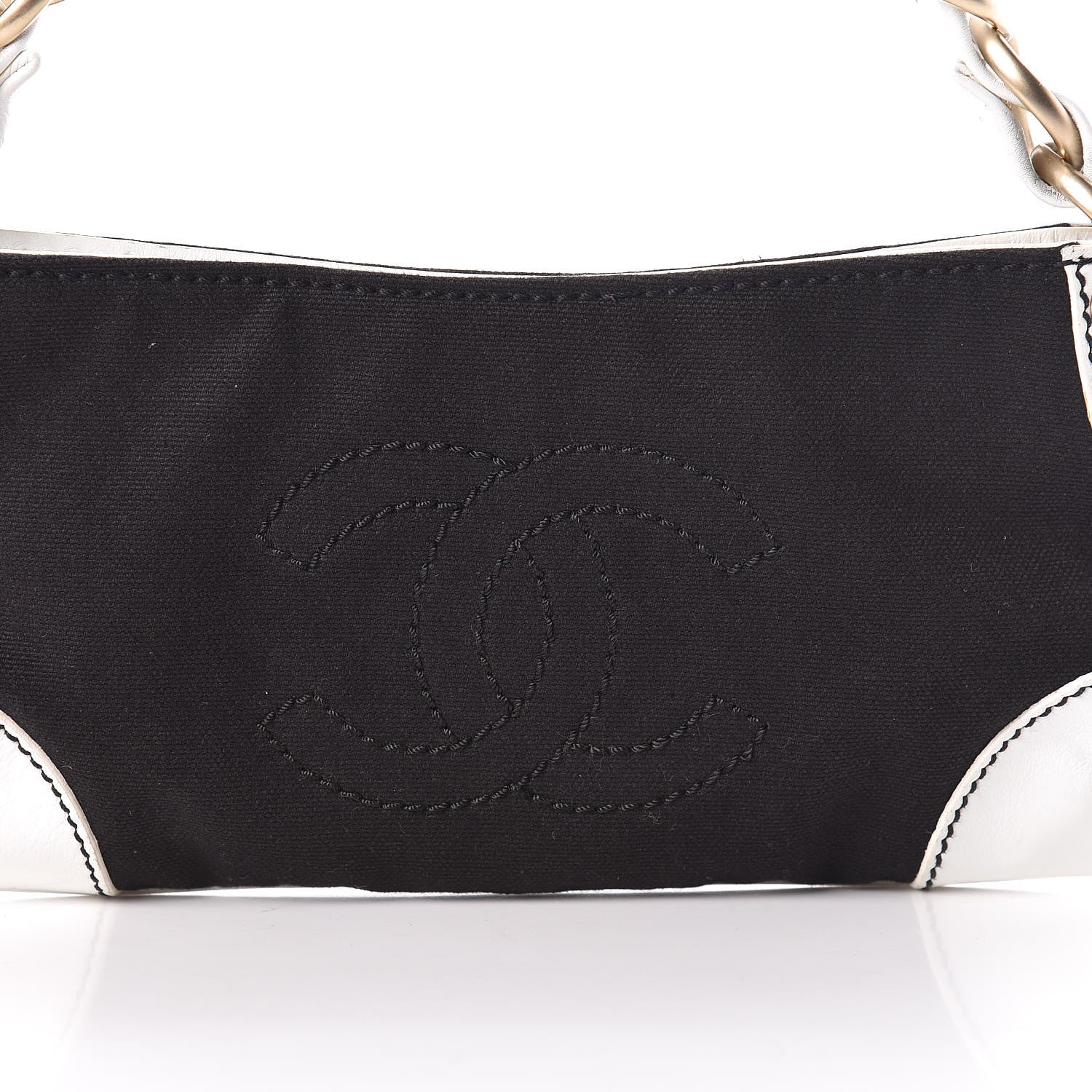 Chanel Lambskin Canvas CC Small Olsen Chain Shoulder Bag White Black 13 of 13