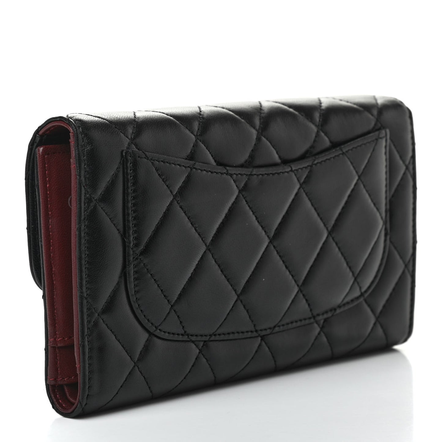 Lambskin Quilted Large Gusset Flap Wallet Black