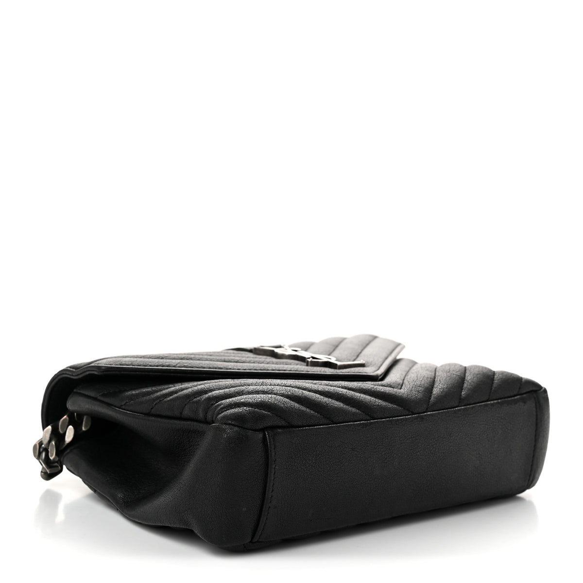 Saint Laurent Sheepskin Matelasse Chevron Monogram Medium College Bag Black 4 of 10
