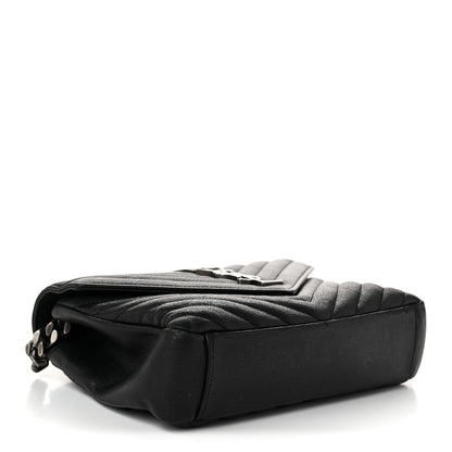 Saint Laurent Sheepskin Matelasse Chevron Monogram Medium College Bag Black 4 of 10