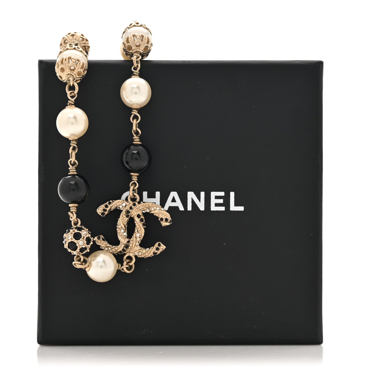 Chanel Pearl Crystal Bead CC Choker Necklace Black Gold 5 of 5