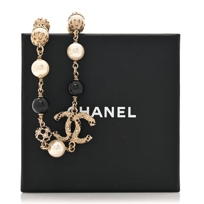 Chanel Pearl Crystal Bead CC Choker Necklace Black Gold 5 of 5