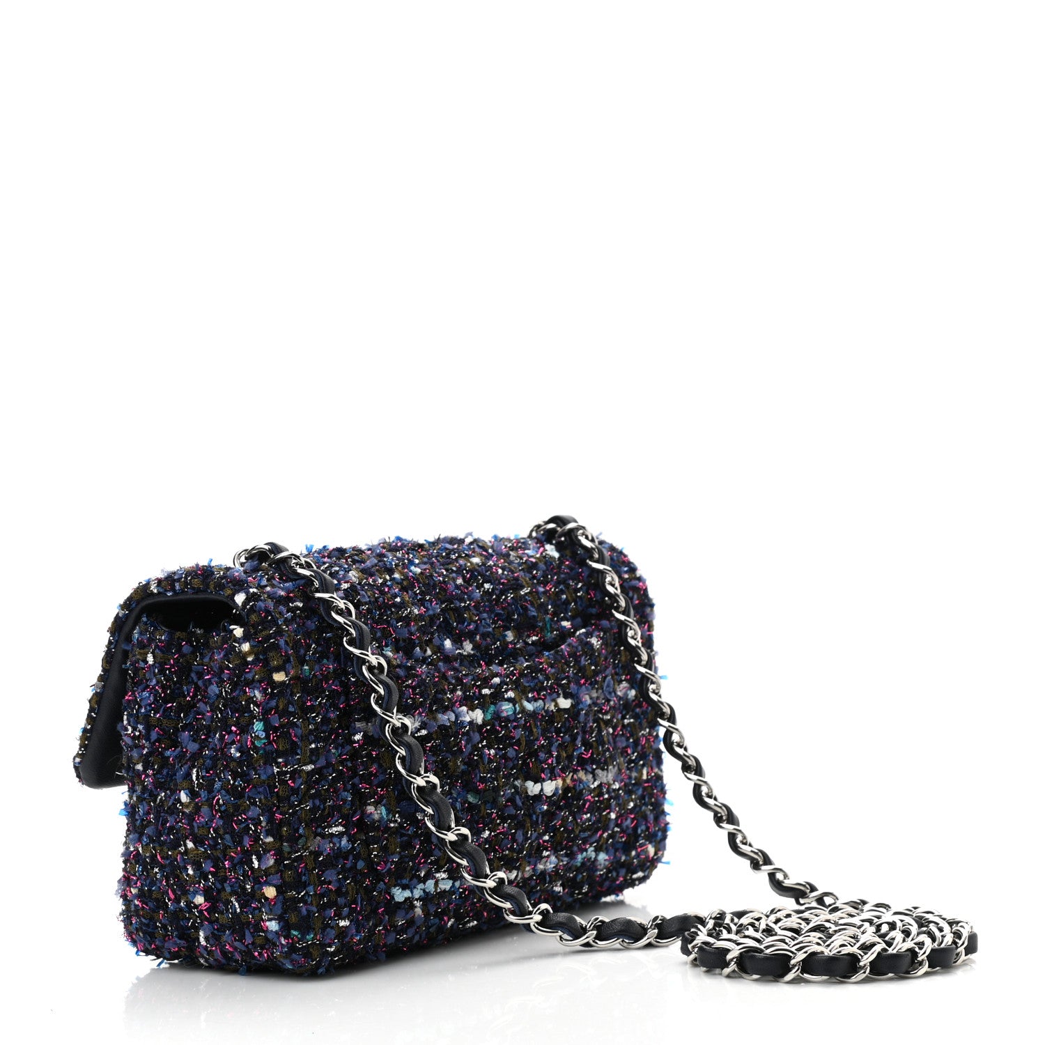 Chanel Tweed Quilted Mini Rectangular Flap Blue Purple Khaki Pink 3 of 10