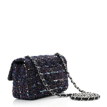 Chanel Tweed Quilted Mini Rectangular Flap Blue Purple Khaki Pink 3 of 10