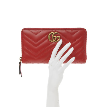 Gucci Calfskin Matelasse GG Marmont Zip Around Organizer Wallet Hibiscus Red 2 of 7