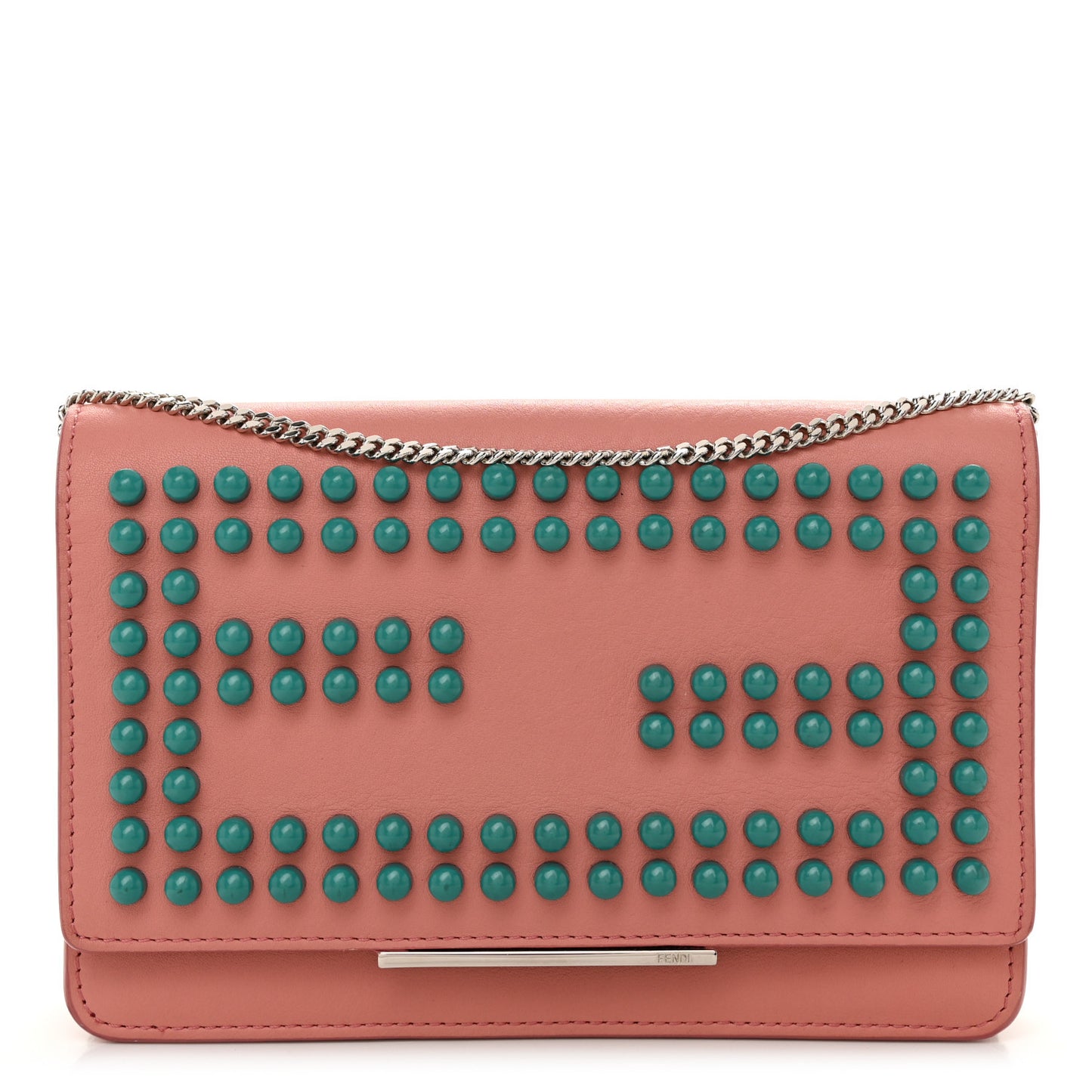 Vitello Studded Tube Wallet on Chain Pink