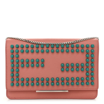 Fendi Vitello Studded Tube Wallet on Chain Pink 1 of 10