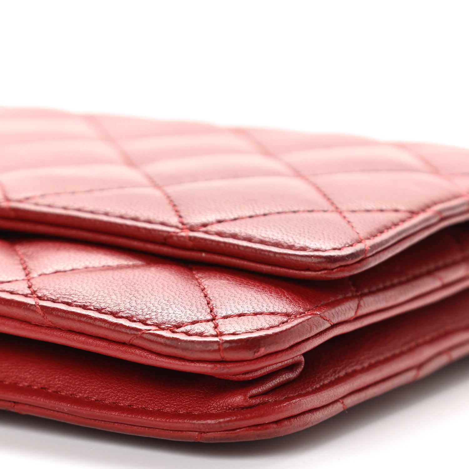 Chanel Lambskin Quilted Wallet On Chain WOC Red 11 of 14