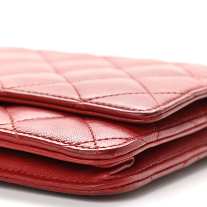 Chanel Lambskin Quilted Wallet On Chain WOC Red 11 of 14
