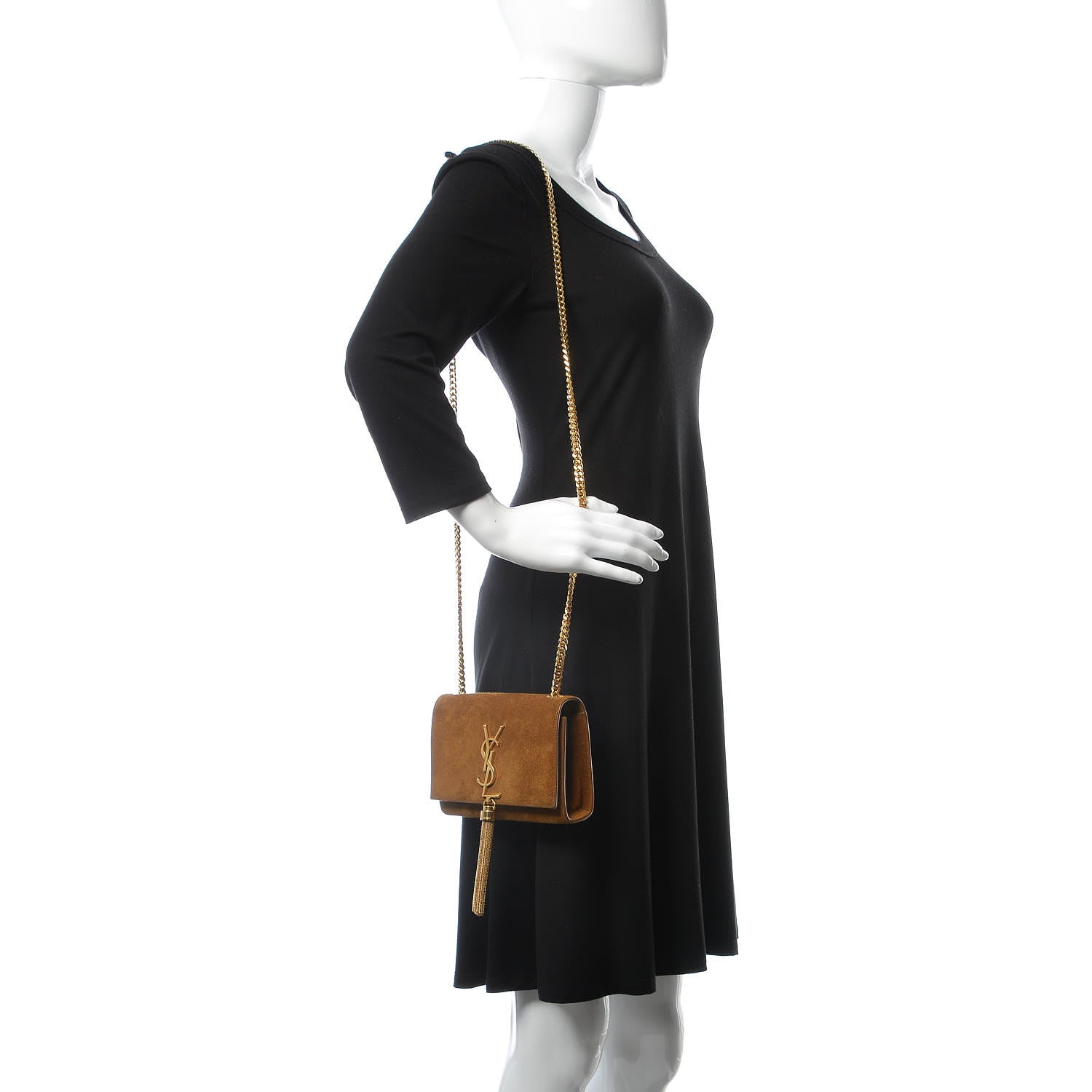 Saint Laurent Suede Small Classic Monogram Kate Tassel Satchel Light Ochre 2 of 21