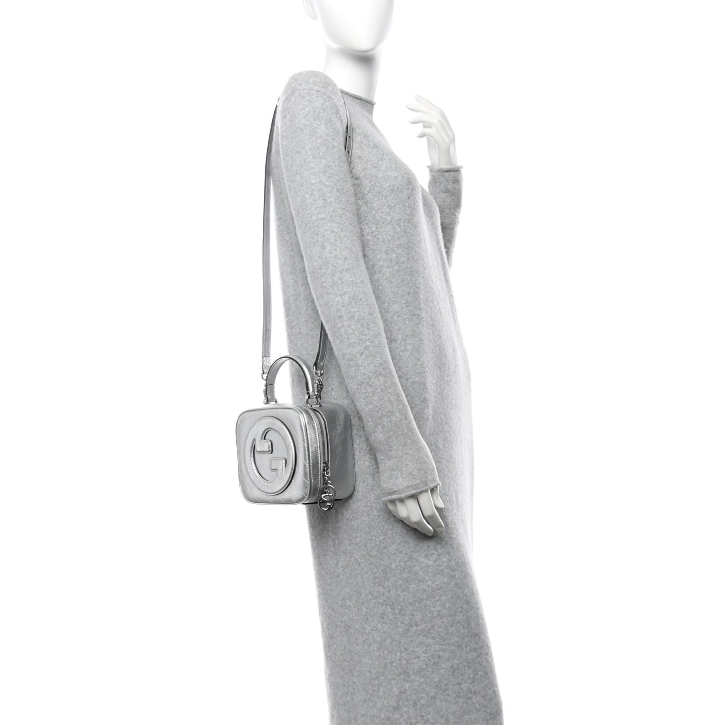 Metallic Sakai Be Green Calfskin Diagonal Stitched Blondie Top Handle Bag Silver