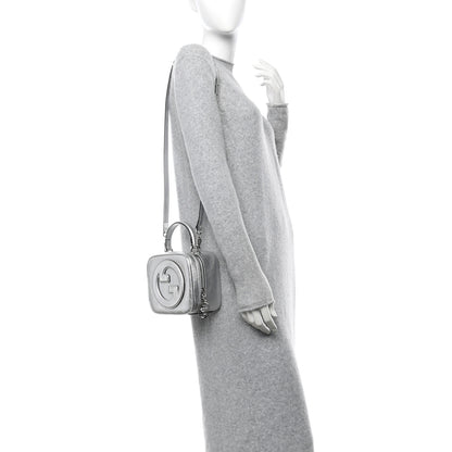 Gucci Metallic Sakai Be Green Calfskin Diagonal Stitched Blondie Top Handle Bag Silver 3 of 10