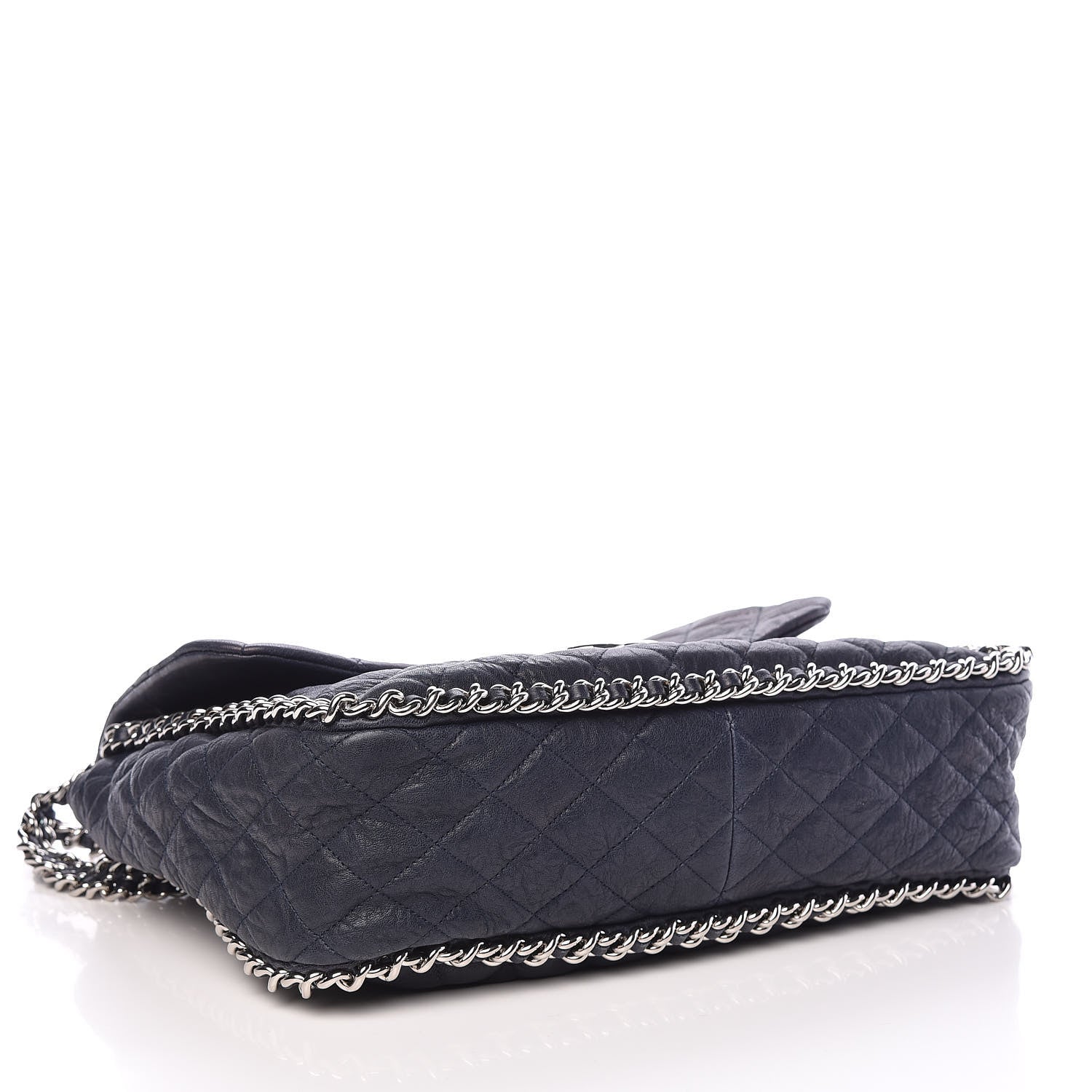 Chanel Washed Lambskin Quilted Chain Around Maxi Flap Dark Navy Blue 4 of 13