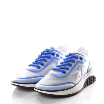 Chanel Calfskin Mesh Lycra Womens Logo Sneakers 36.5 White Blue 2 of 8