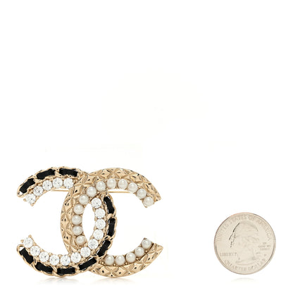 Chanel Lambskin Pearl Crystal Quilted CC Brooch Black Gold 2 of 4
