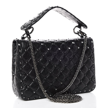 Valentino Garavani Craquele Nappa Medium Rockstud Spike Shoulder Bag Black 3 of 9