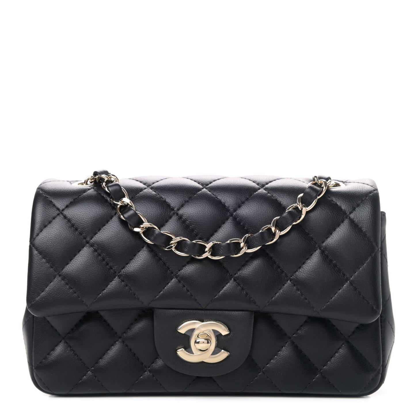 Lambskin Quilted Mini Rectangular Flap Black