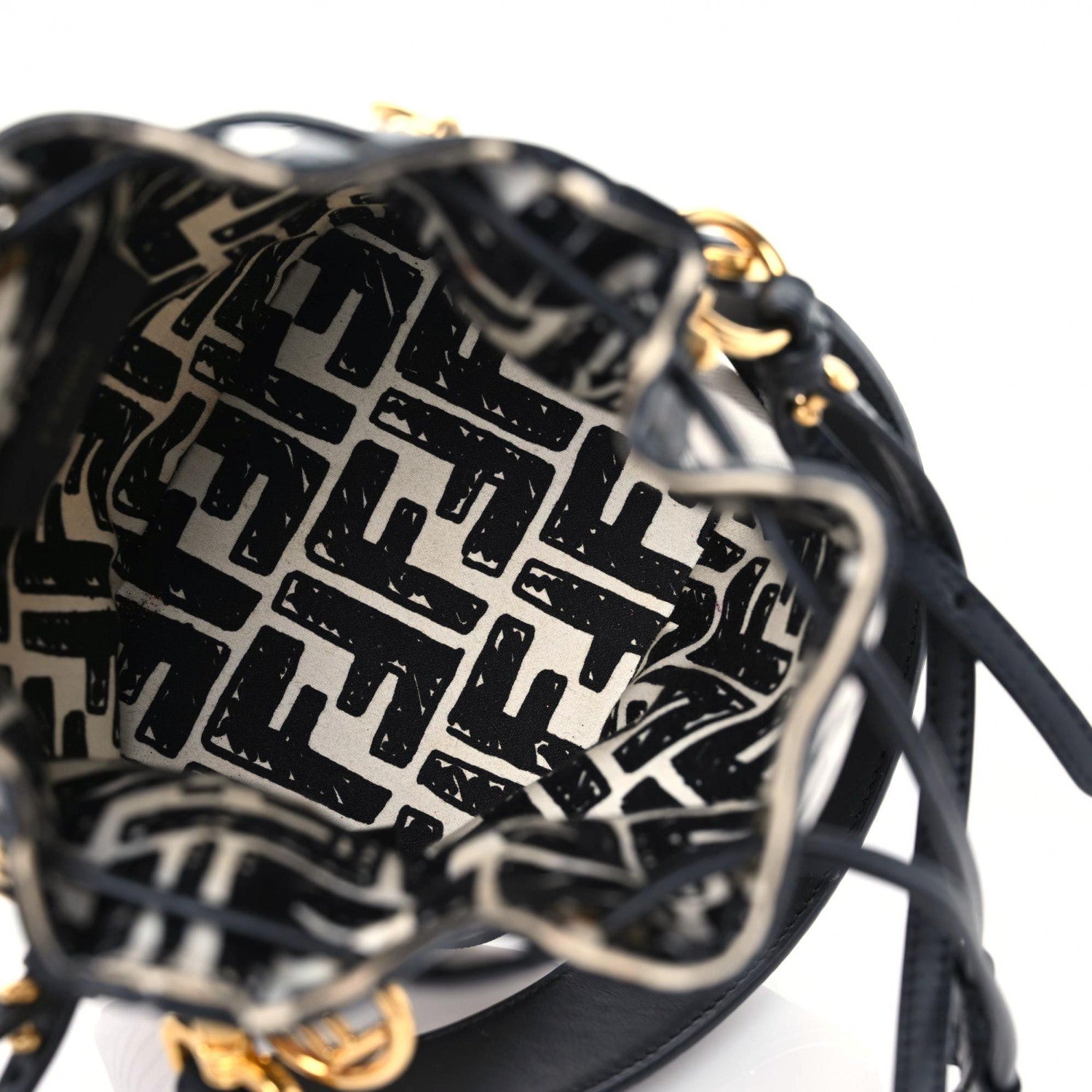 Fendi X JOSHUA VIDES Canvas Calfskin F is Fendi Mini Mon Tresor Bucket Bag White Black 7 of 11