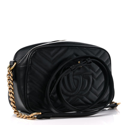 Gucci Calfskin Matelasse Small GG Marmont Chain Shoulder Bag Black 3 of 16