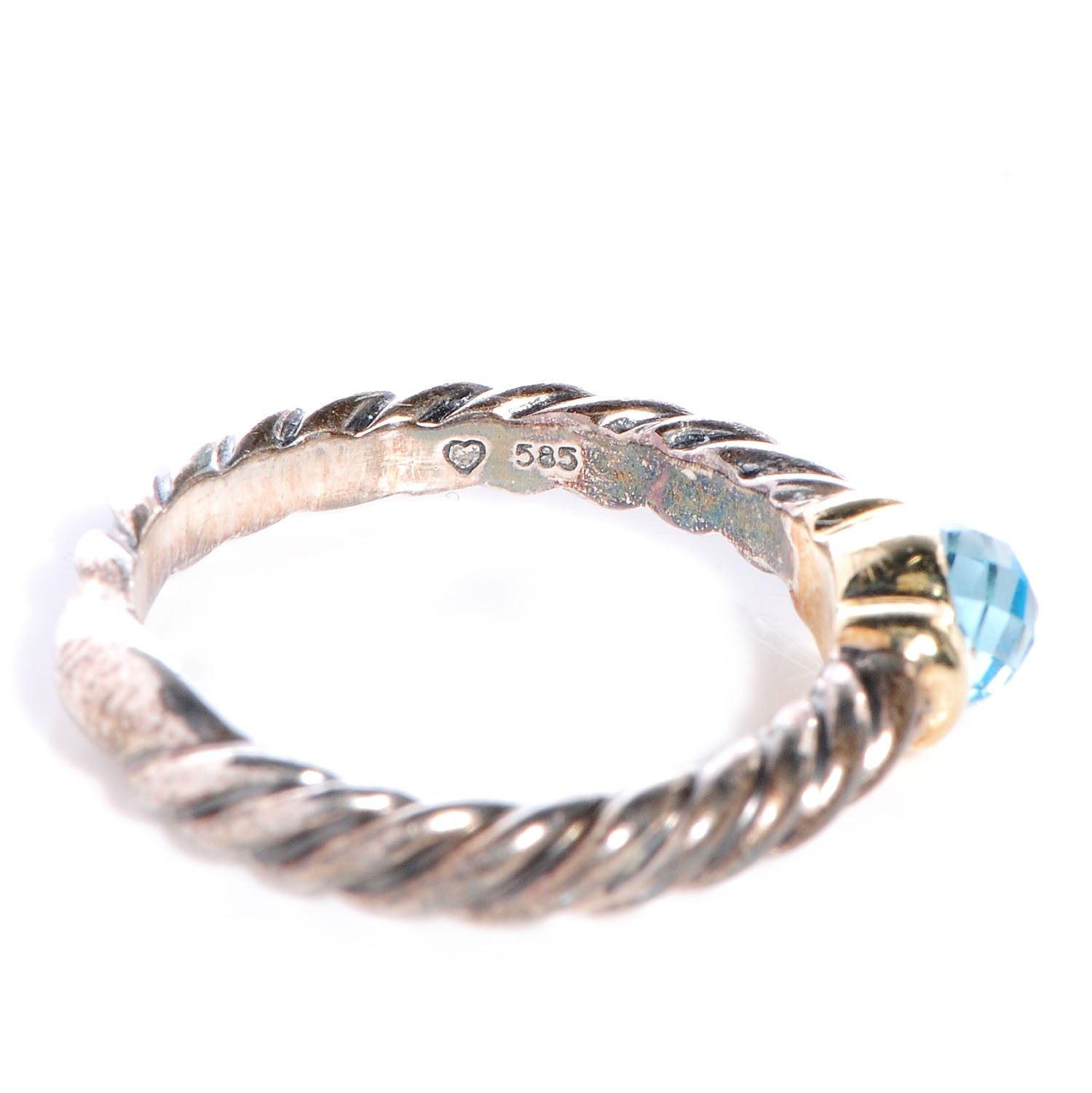 David Yurman Sterling Silver 14K Gold Blue Topaz Metro Cable Ring 5.5 5 of 6