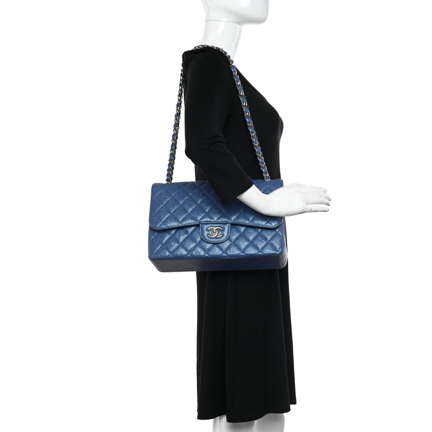 Chanel Iridescent Caviar Quilted Jumbo Double Flap Dark Blue 2 of 11