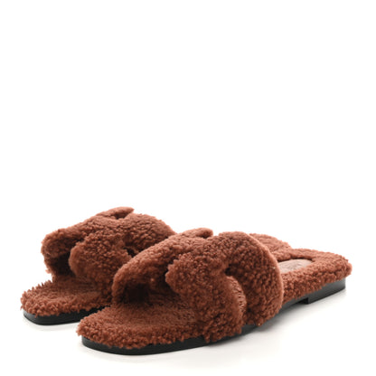 Hermes Woolskin Oran Sandals 37 Cognac 3 of 8