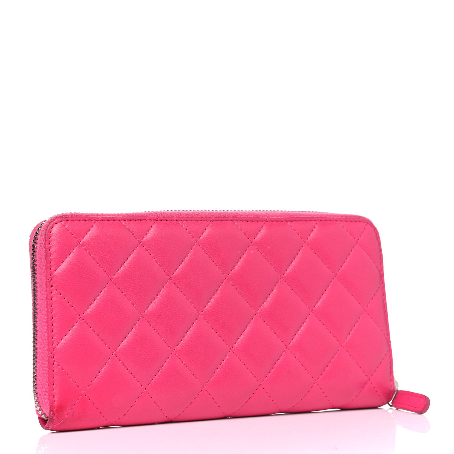 Chanel Lambskin Quilted Large Gusset Zip Around Wallet Fuchsia 2 of 12