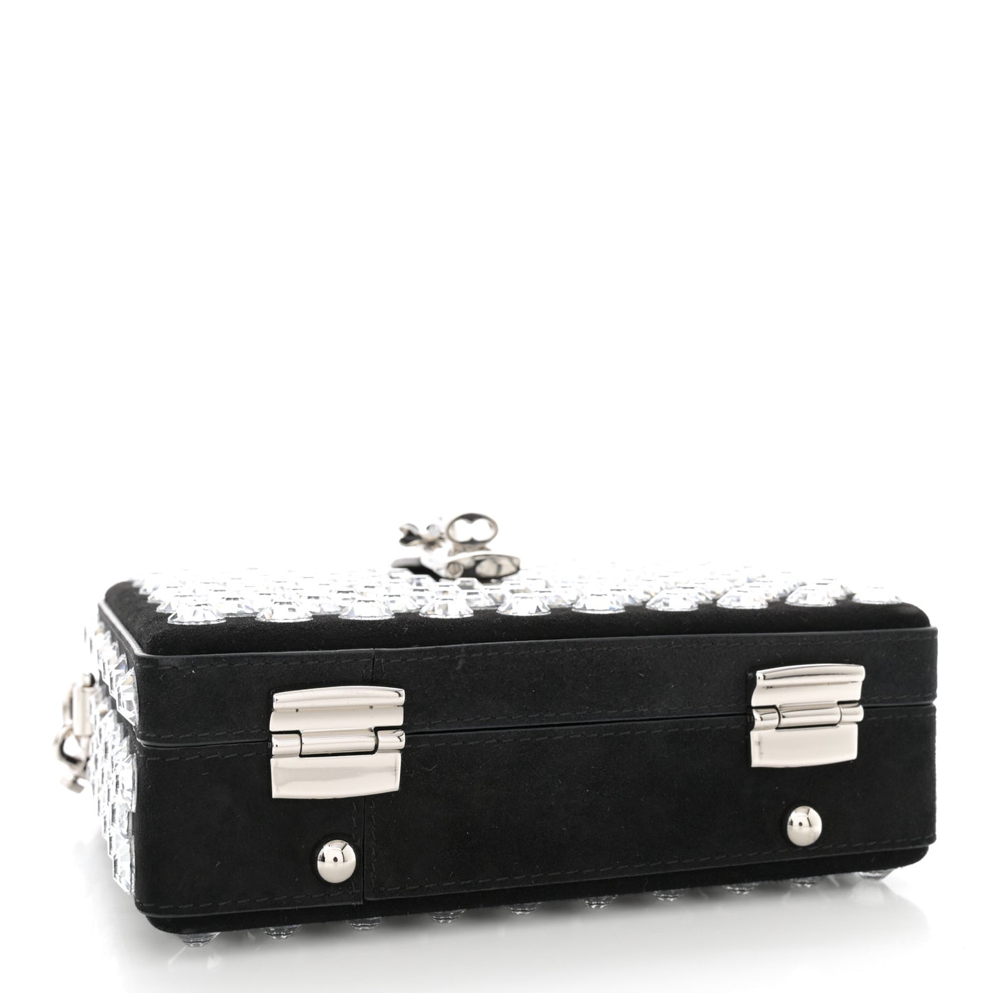 Suede Crystal Embellished Lily Box Bag Black