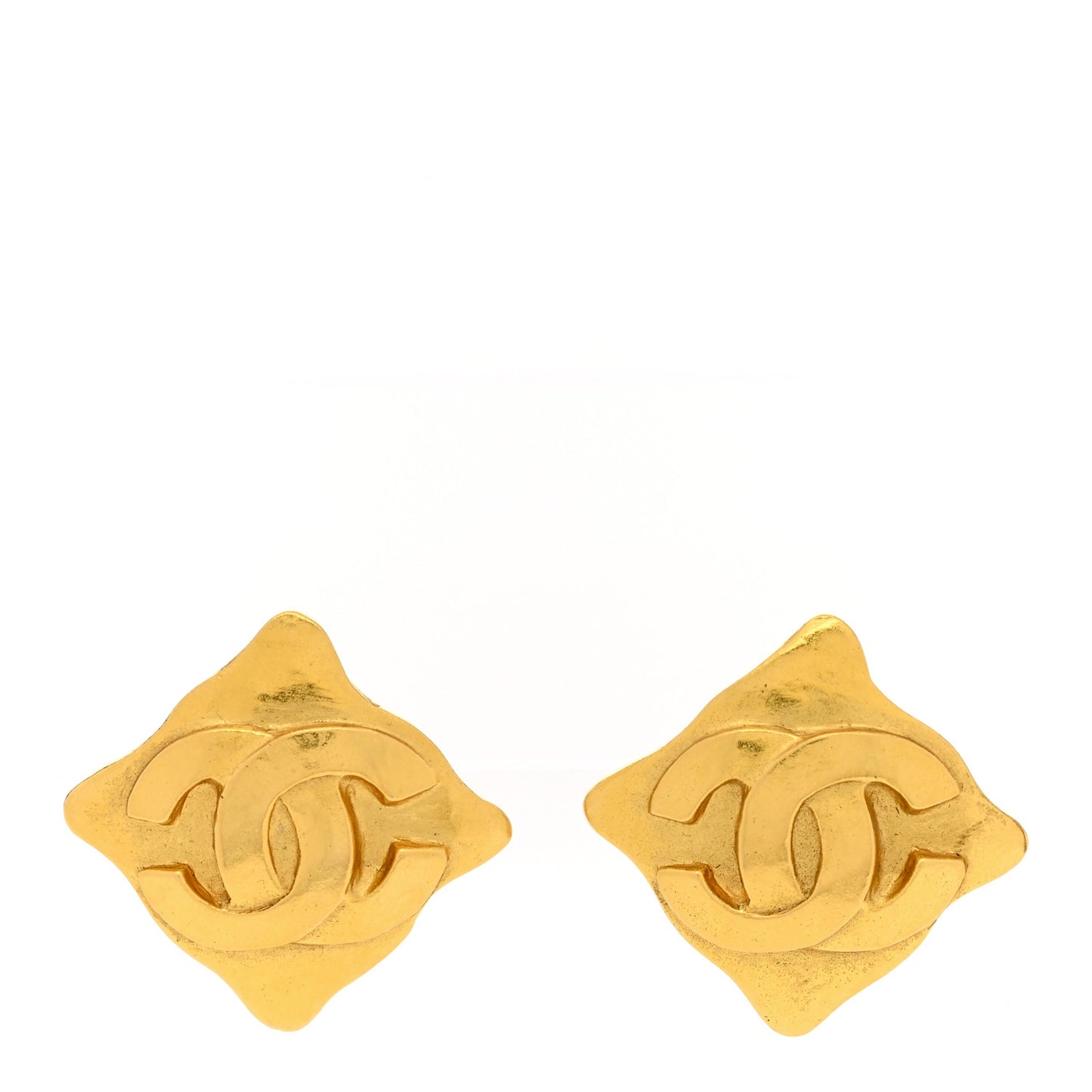 Metal CC Diamond Shaped Clip On Earrings Gold