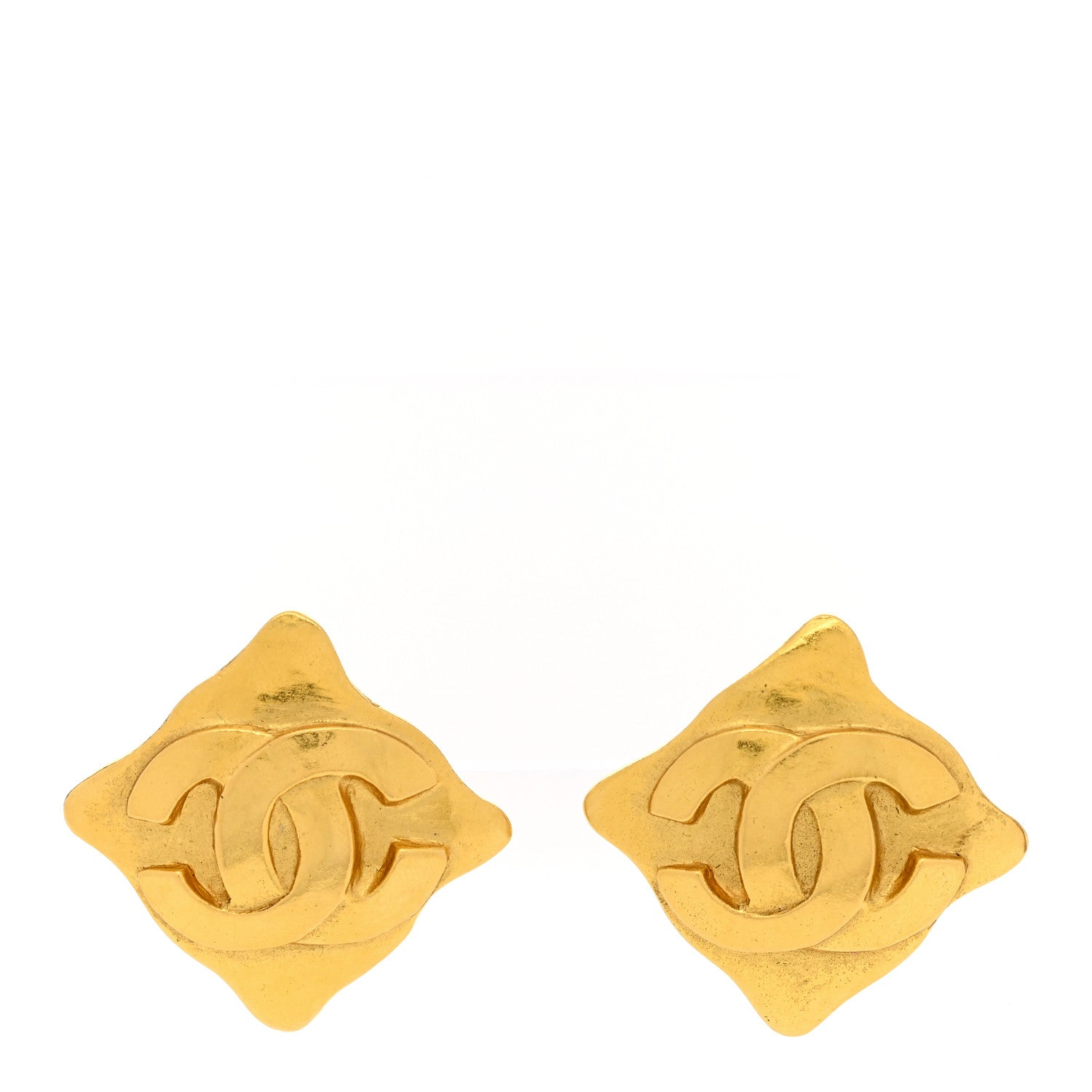 Chanel Metal CC Diamond Shaped Clip On Earrings Gold 1 of 5
