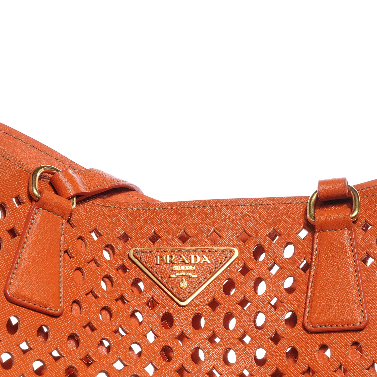 Prada Saffiano Perforated Tote Papaya 5 of 10