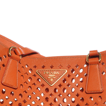 Prada Saffiano Perforated Tote Papaya 5 of 10