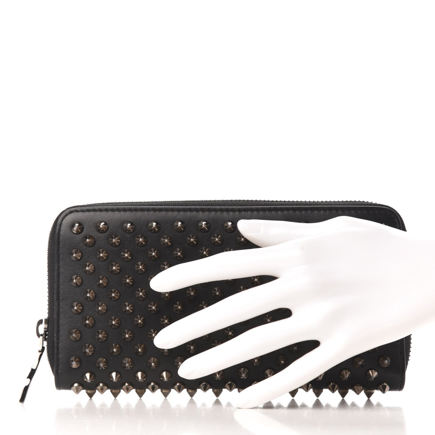 Calfskin Panettone Spiked Zip Around Wallet Black