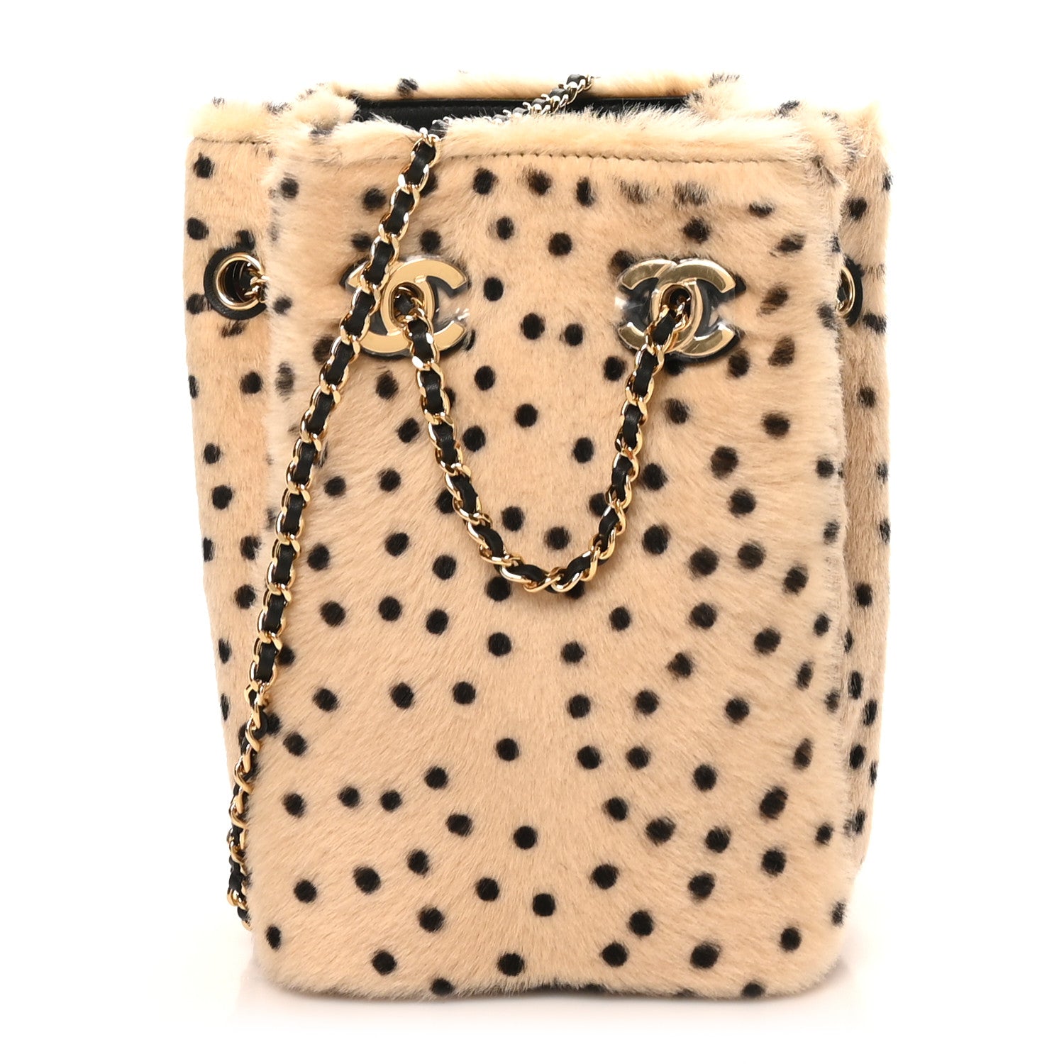 Chanel Pony Hair Cheetah Printed CC Chain Bucket Bag Light Beige Black 1 of 21