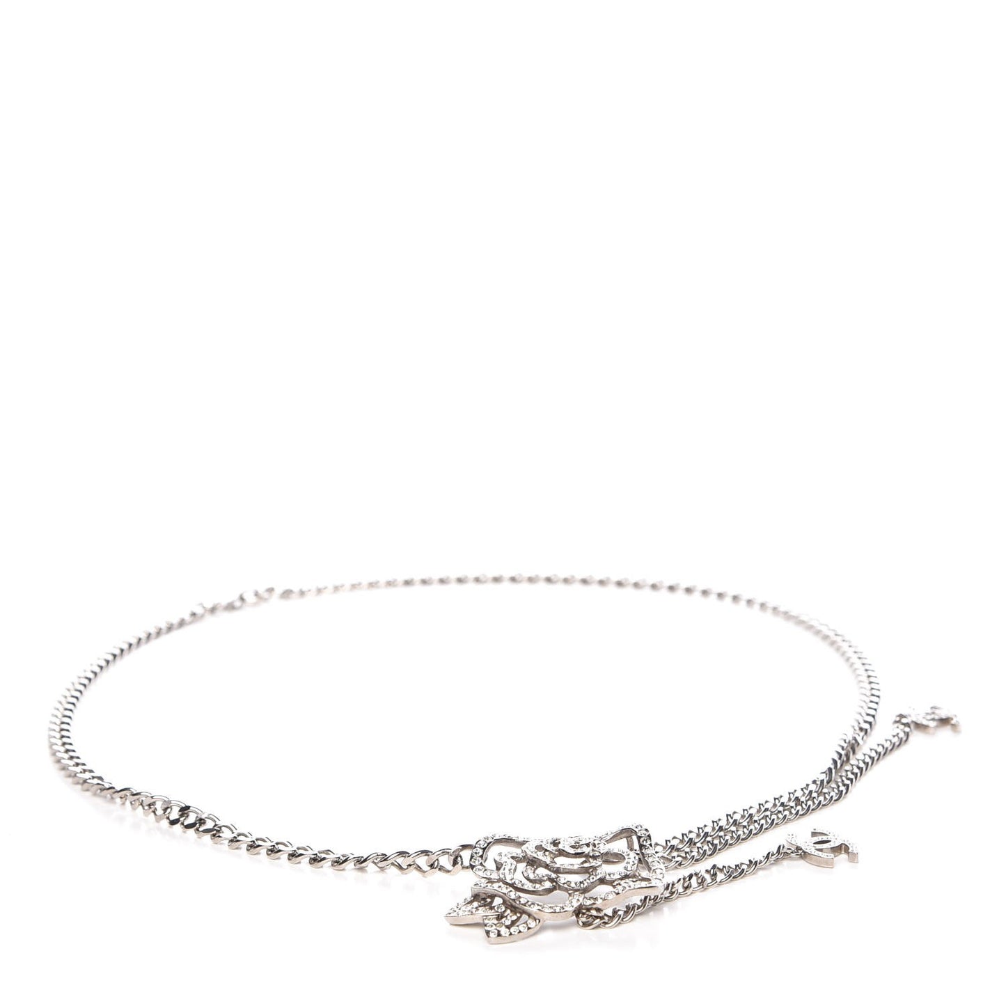 Crystal CC Camellia Chain Belt Silver