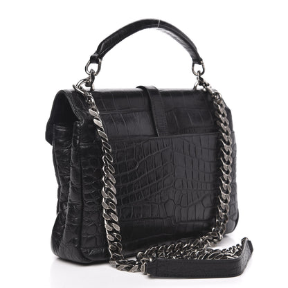 Saint Laurent Calfskin Crocodile Embossed Medium College Monogram Satchel Black 3 of 12