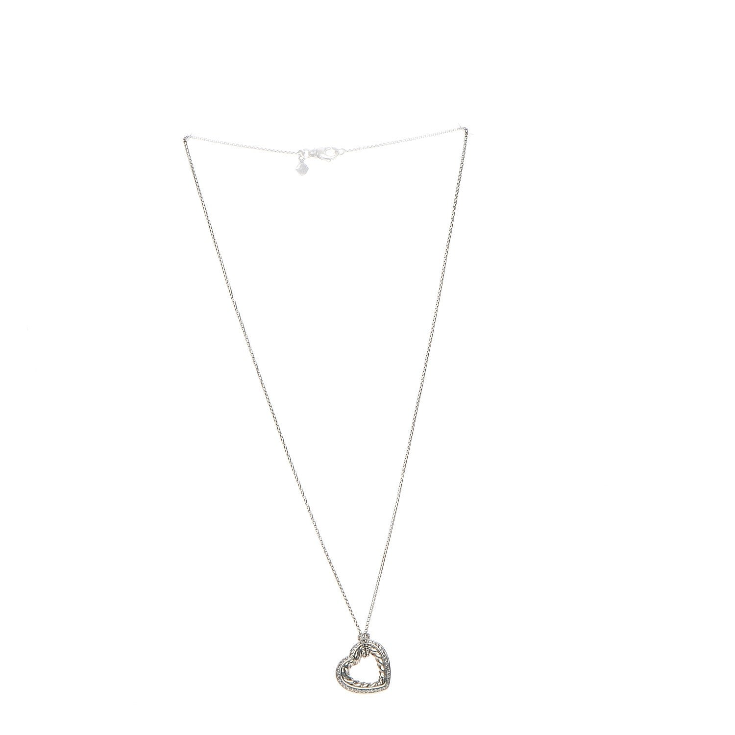 David Yurman Sterling Silver Diamond Open Heart Cable Necklace 3 of 5