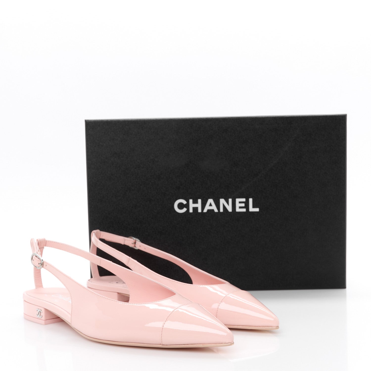 Chanel Patent Calfskin Cap Toe Slingback Flats 37.5 Light Pink 10 of 10
