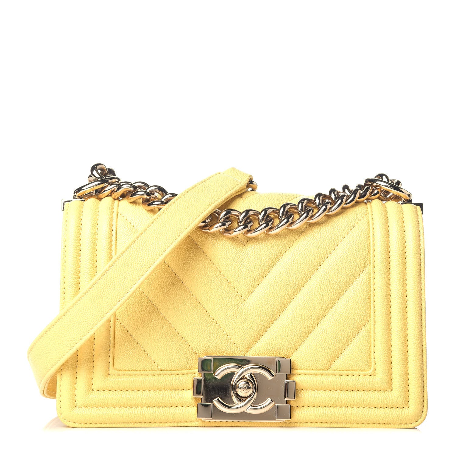 Chanel Caviar Chevron Quilted Small Boy Flap Yellow 1 of 9