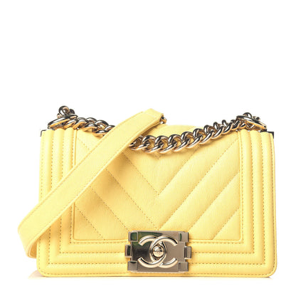 Chanel Caviar Chevron Quilted Small Boy Flap Yellow 1 of 9