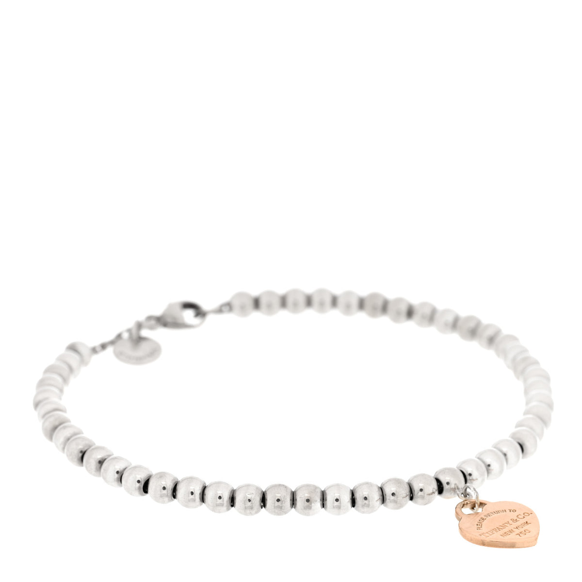 Tiffany Sterling Silver 18K Rose Gold Return to Tiffany Heart Bead Bracelet 1 of 3