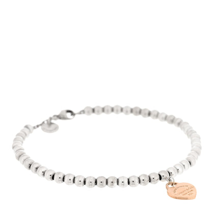 Tiffany Sterling Silver 18K Rose Gold Return to Tiffany Heart Bead Bracelet 1 of 3