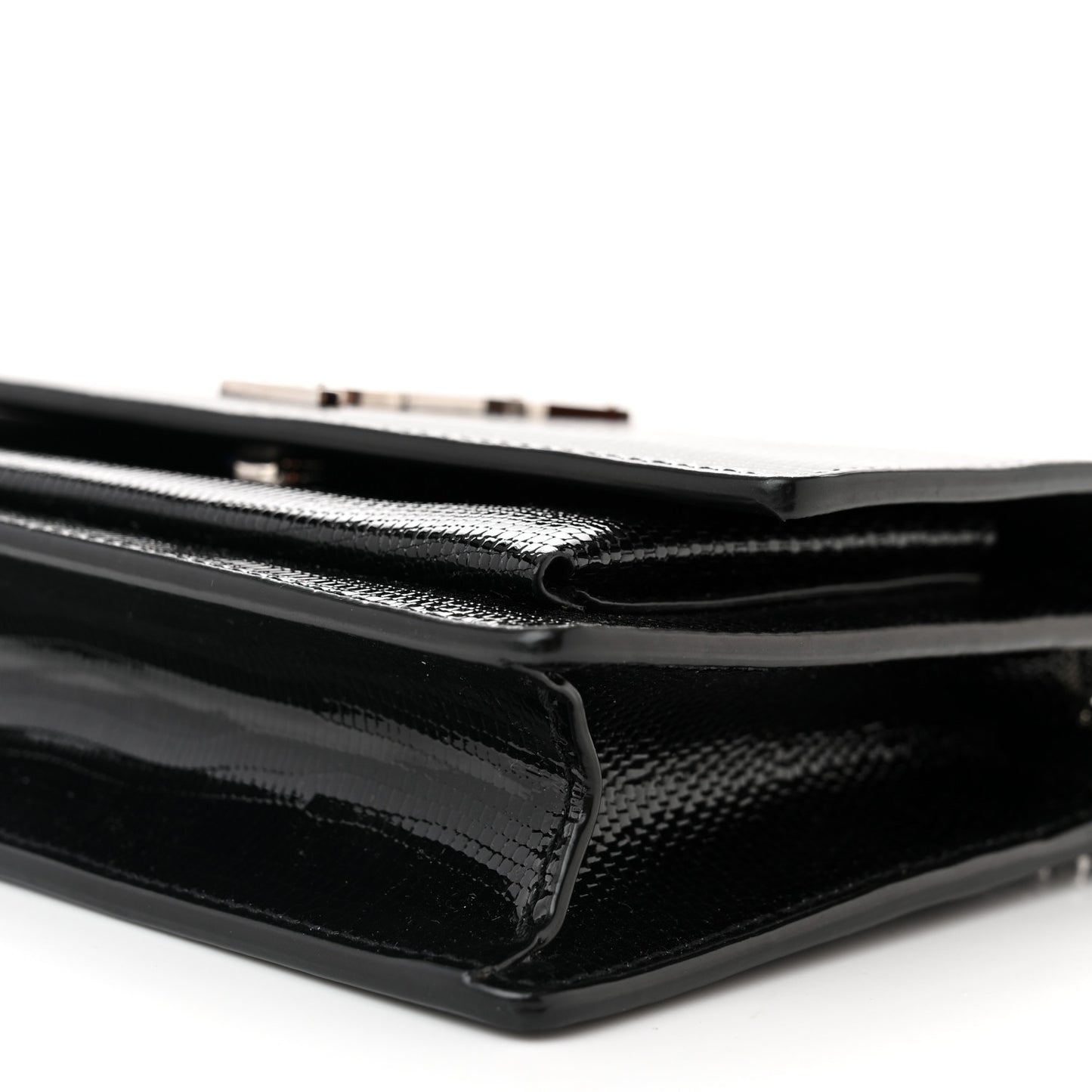 Calfskin Lizard Embossed Monogram Sunset Chain Wallet Black
