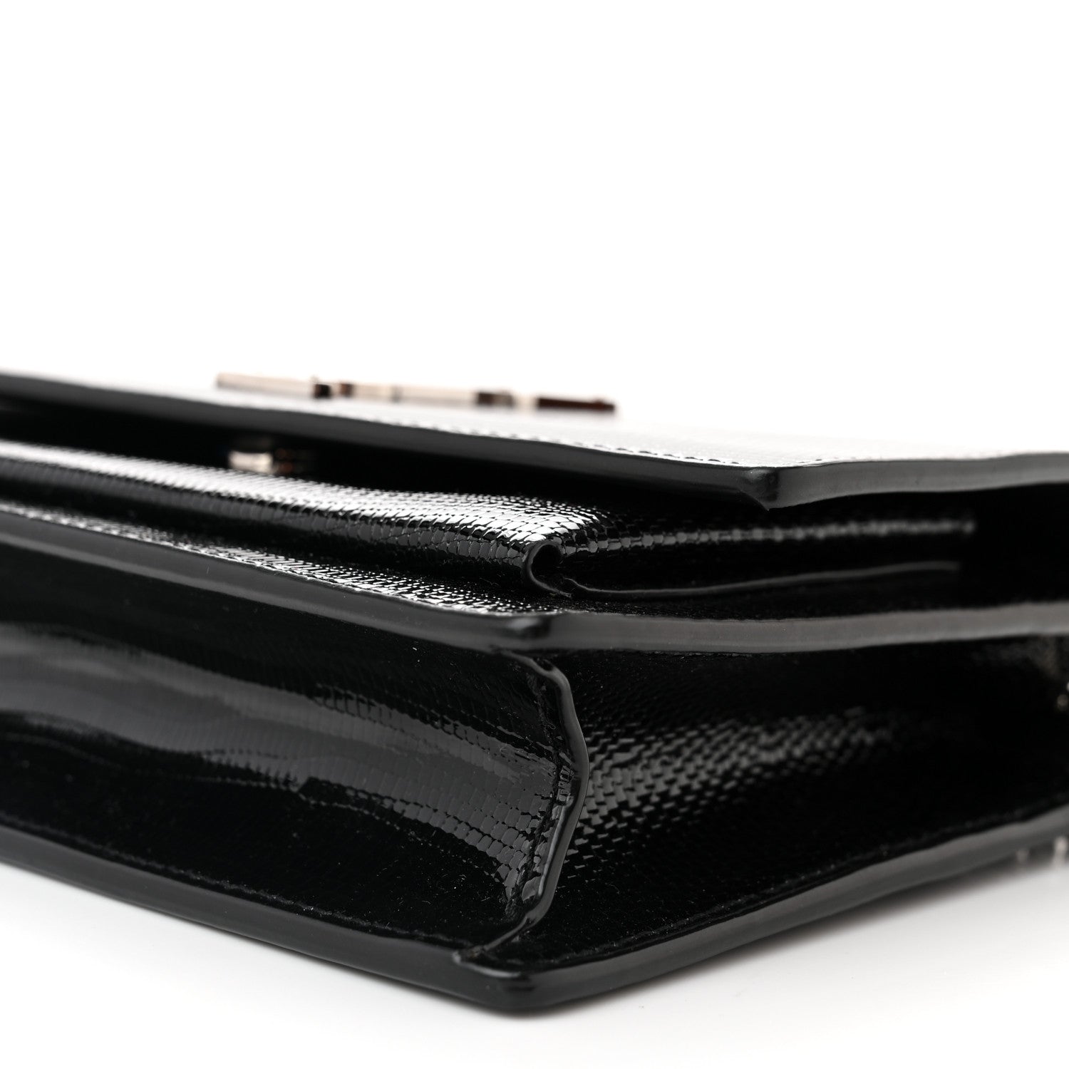 Saint Laurent Calfskin Lizard Embossed Monogram Sunset Chain Wallet Black 9 of 10