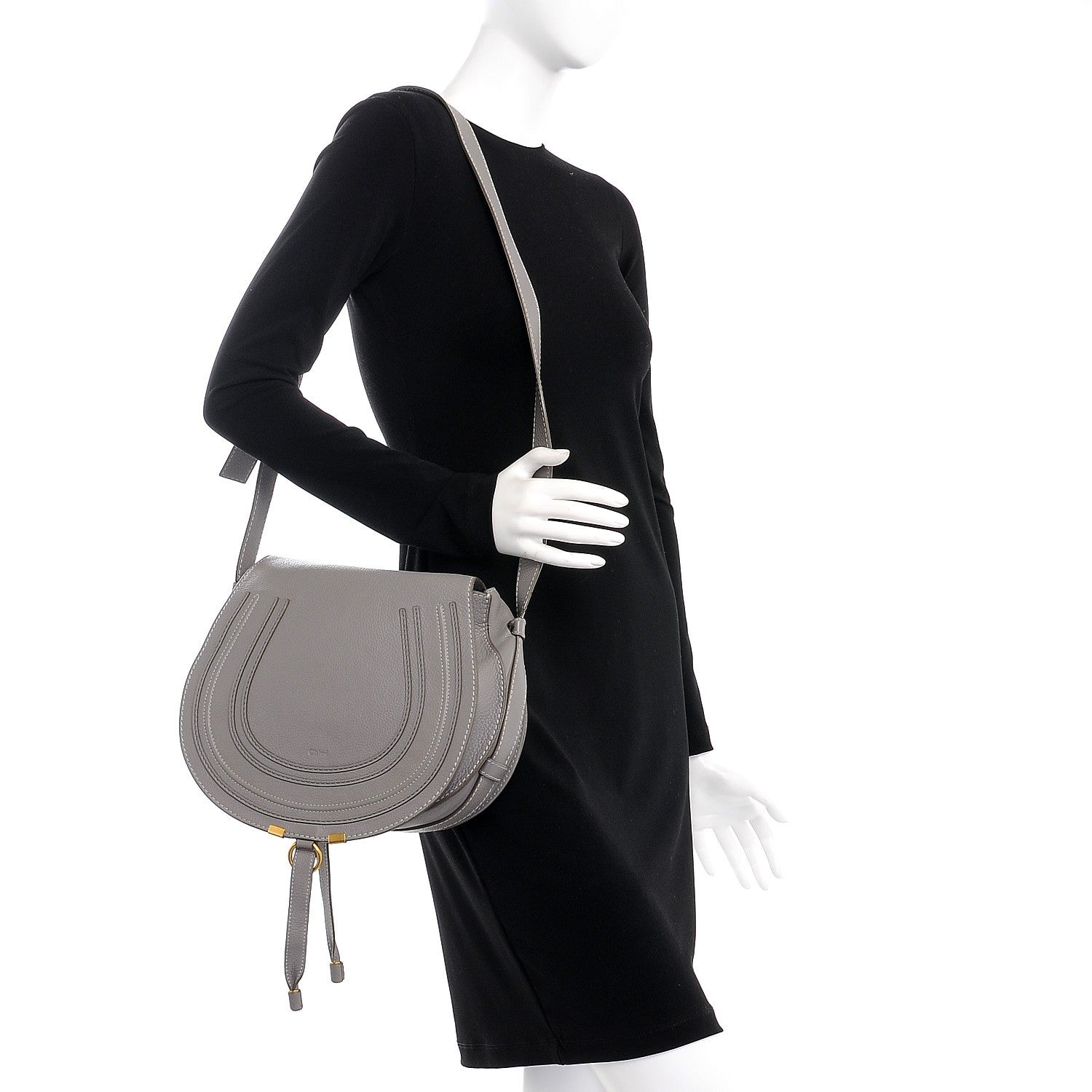 Chloe Calfskin Medium Marcie Round Crossbody Bag Cashmere Grey 2 of 8