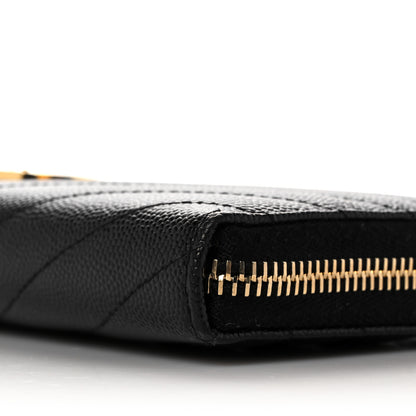 Saint Laurent Grain De Poudre Matelasse Chevron Monogram Zip Around Wallet Black 8 of 8