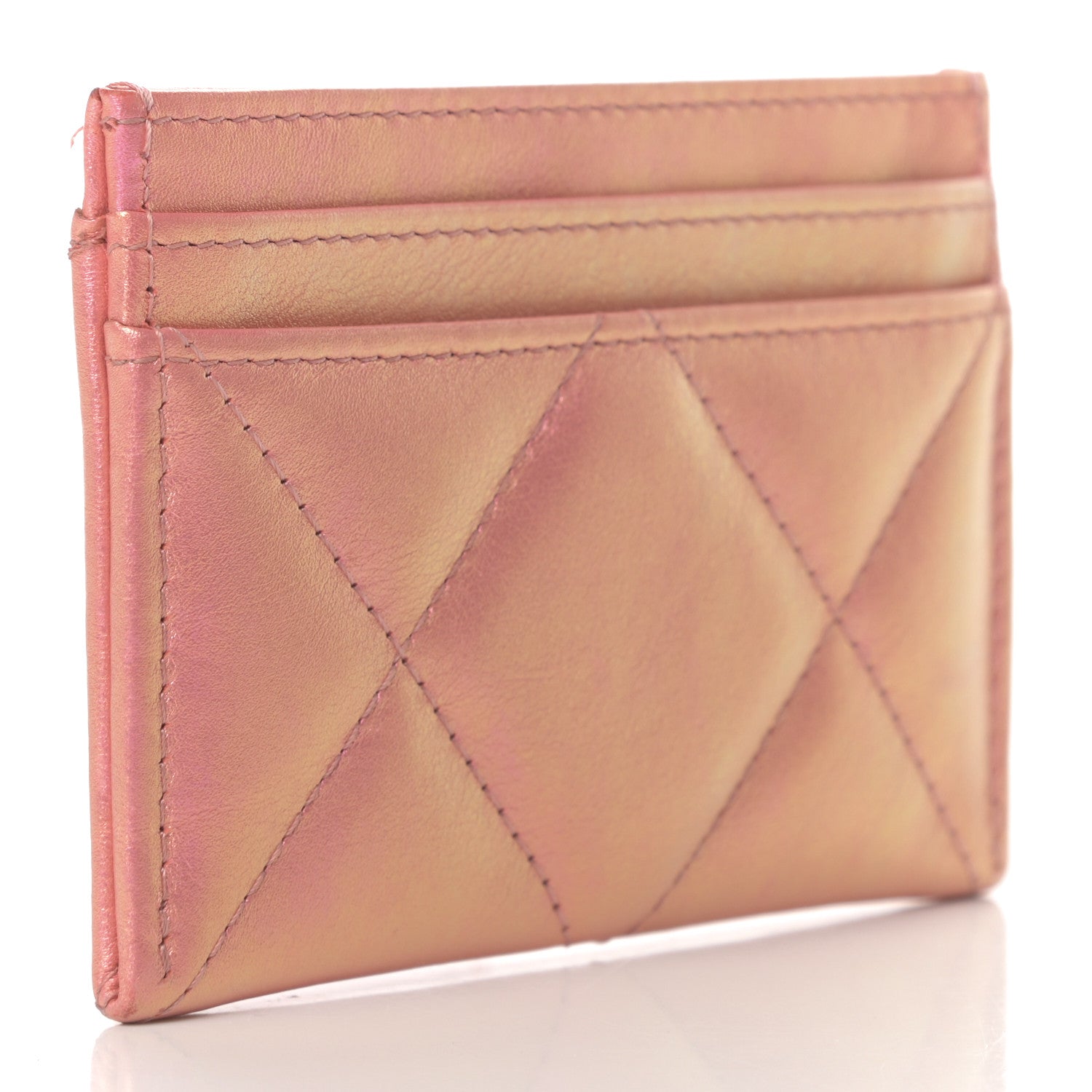 Chanel Iridescent Calfskin Quilted Chanel 19 Card Holder Pink 3 of 8