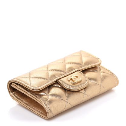 Chanel Metallic Lambskin Quilted Flap Card Holder Wallet Gold 4 of 10